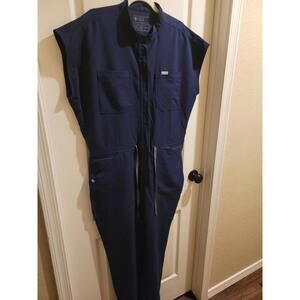 Brand New W Tag FIGS Rafaela Navy Blue Scrub Jumpsuit With Jogger Style Pant Leg
